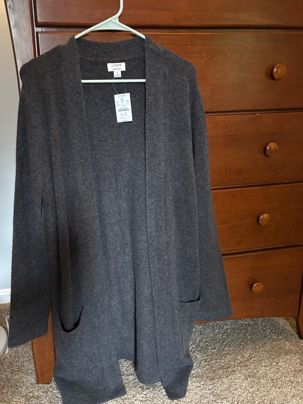 J. Crew Dark Gray Open-Front Wool Blend Coatigan